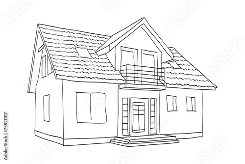 Line drawing of a house by hand.