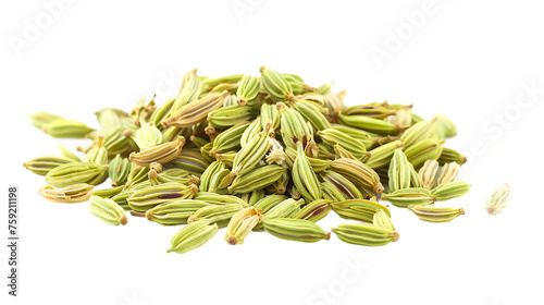 Fresh presentation of Fennel Seeds isolated on white transparent background