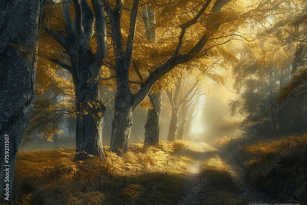 autumn forest in the morning autumn forest in the morning