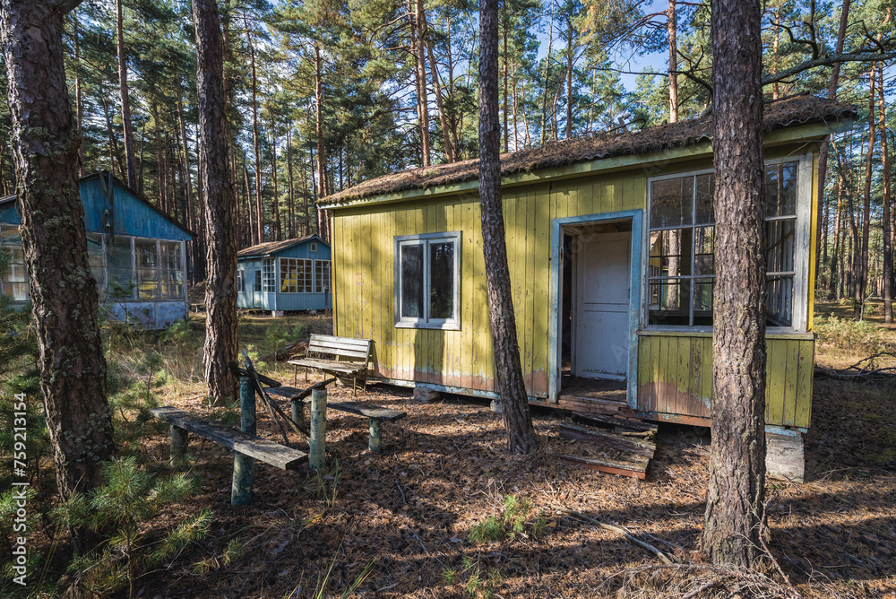 Holiday cabin in Izumrudnoe summer camp in Chernobyl Exclusion Zone, Ukraine