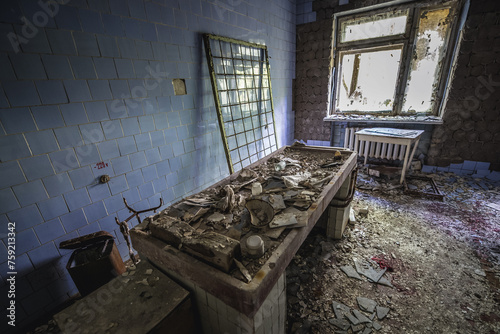 Morgue in Pripyat ghost city in Chernobyl Exclusion Zone, Ukraine