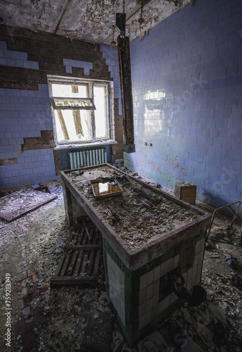 Morgue in Pripyat ghost city in Chernobyl Exclusion Zone, Ukraine