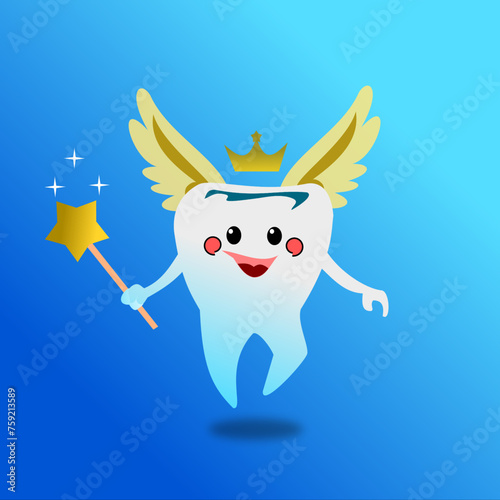 teeth angel with golden wings 