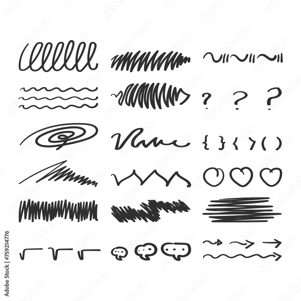 Charcoal pencil scribble stripes and bold paint shapes. Childrens crayon or marker doodle rouge handdrawn scratchs. Vector illustration of squiggles in marker sketch