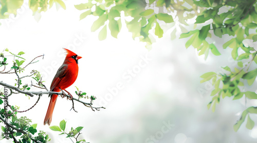 Red bird on a tree branch  copy space_isolated_back watercolor style cartoon illustration of a red blue bird on tree branch in autumn isolated on white background Generative Ai photo