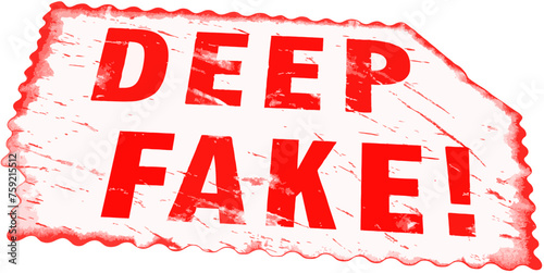 VINTAGE RED DEEPFAKE POSTAGE STAMP, Retro, Word, Texture, Pattern, Isolated. Dirty retro stamp with the text DEEPFAKE. Block letters with exclamative. Postage stamp style.