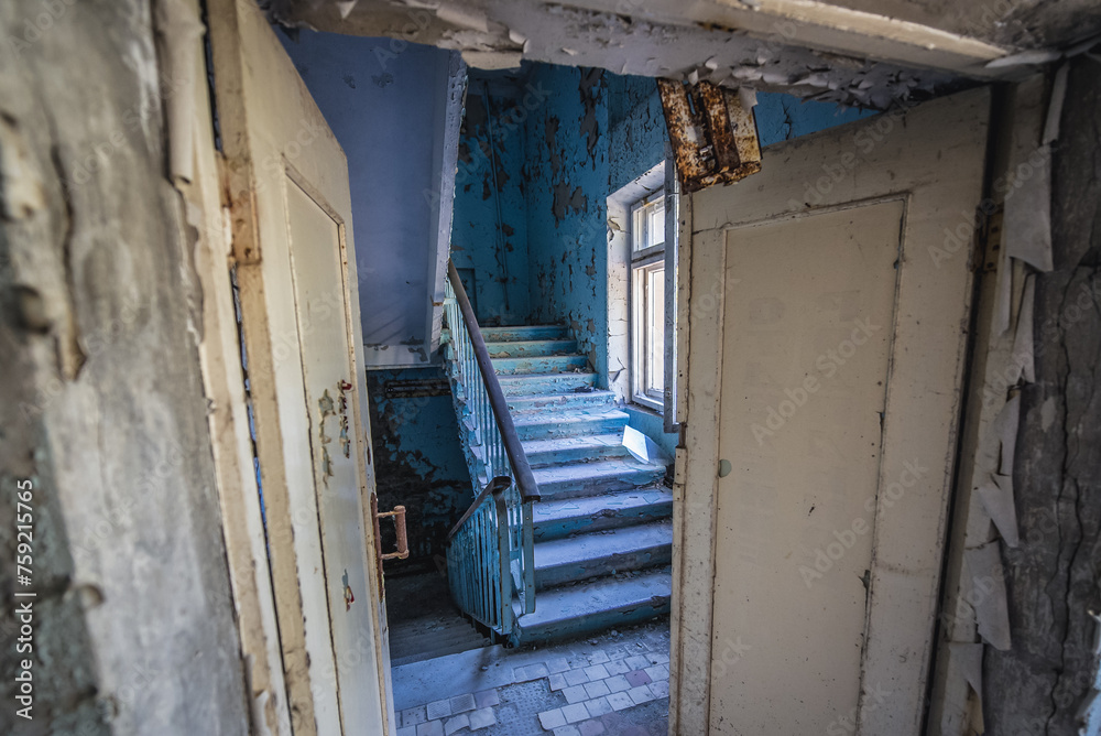 Staircase of Hospital MsCh-126 in Pripyat ghost city in Chernobyl Exclusion Zone, Ukraine Staircase of Hospital MsCh-126 in Pripyat ghost city in Chernobyl Exclusion Zone, Ukraine