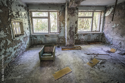 Interior of Hospital MsCh-126 in Pripyat ghost city in Chernobyl Exclusion Zone, Ukraine