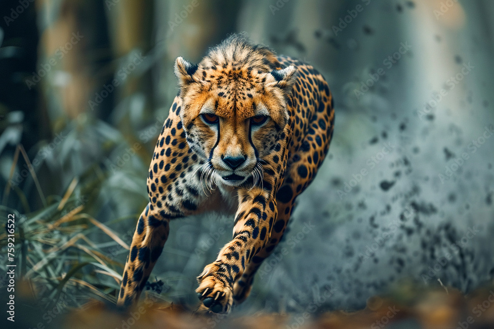 Cheetah overtaking prey, utilizing rear curtain sync for dynamic motion effect Cheetah overtaking prey, utilizing rear curtain sync for dynamic motion effect