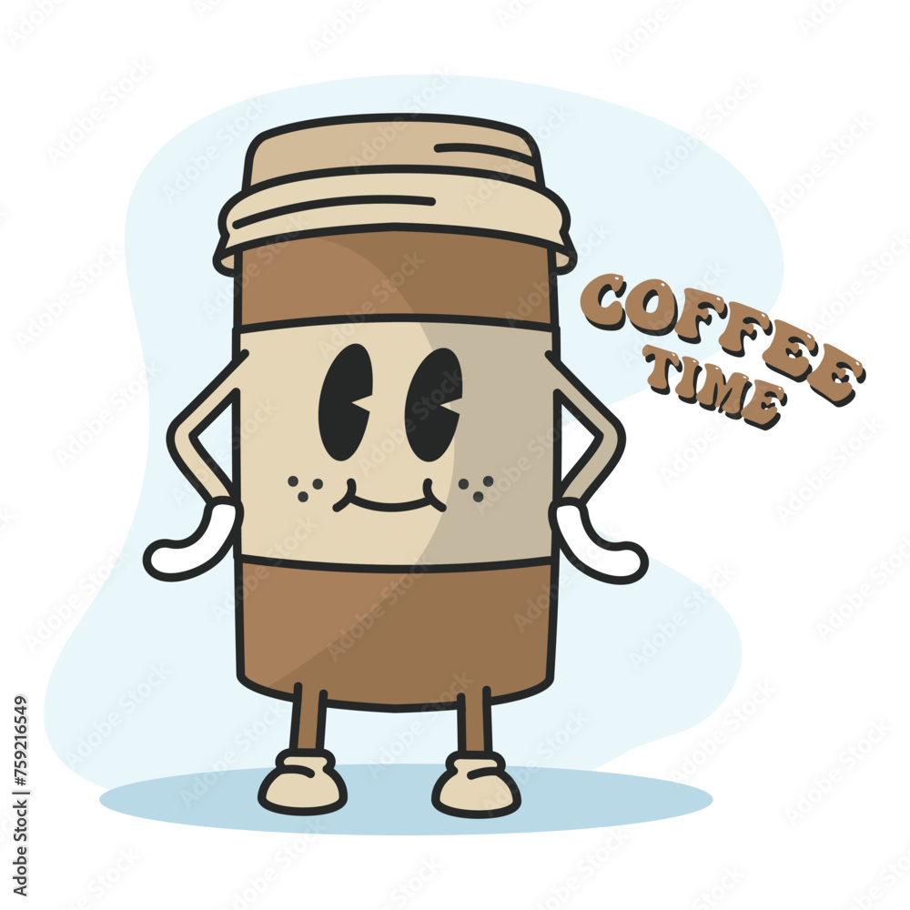 Coffee groovy cartoon Cute kawaii Vector Coffee groovy cartoon Cute kawaii Vector
