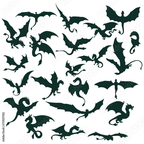 Flying dragon silhouette, Asian celebration animal, Varied dragon