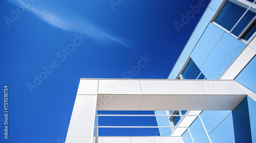 Architecture modern building design close up. White building against the blue sky.