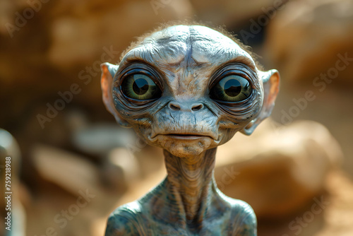Close Up of Small Alien With Big Eyes