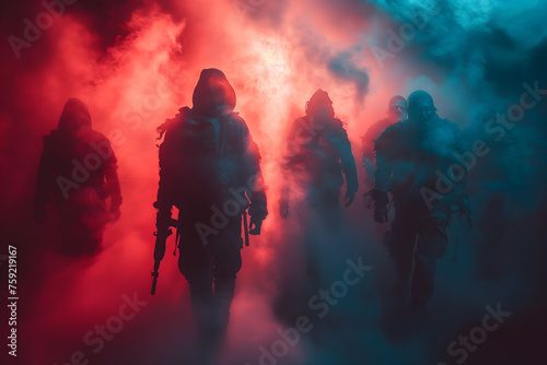 Soldiers Walking Through a Cloud of Smoke photo