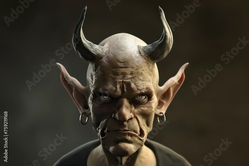 bald and scary man standing face up with horns