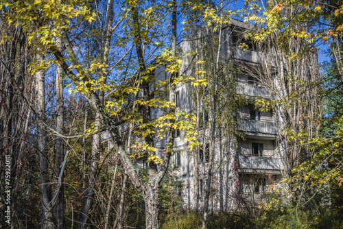 Apartment building in Pripyat ghost city in Chernobyl Exclusion Zone, Ukraine