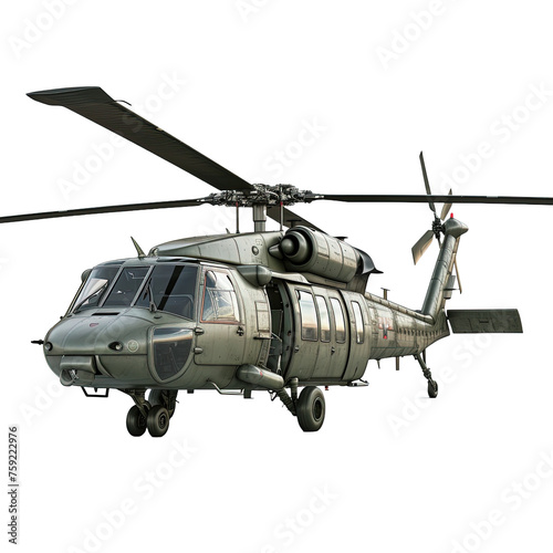 Military helicopter isolated on white or transparent background