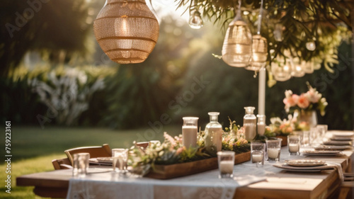 Table arrangement for summer boho garden party