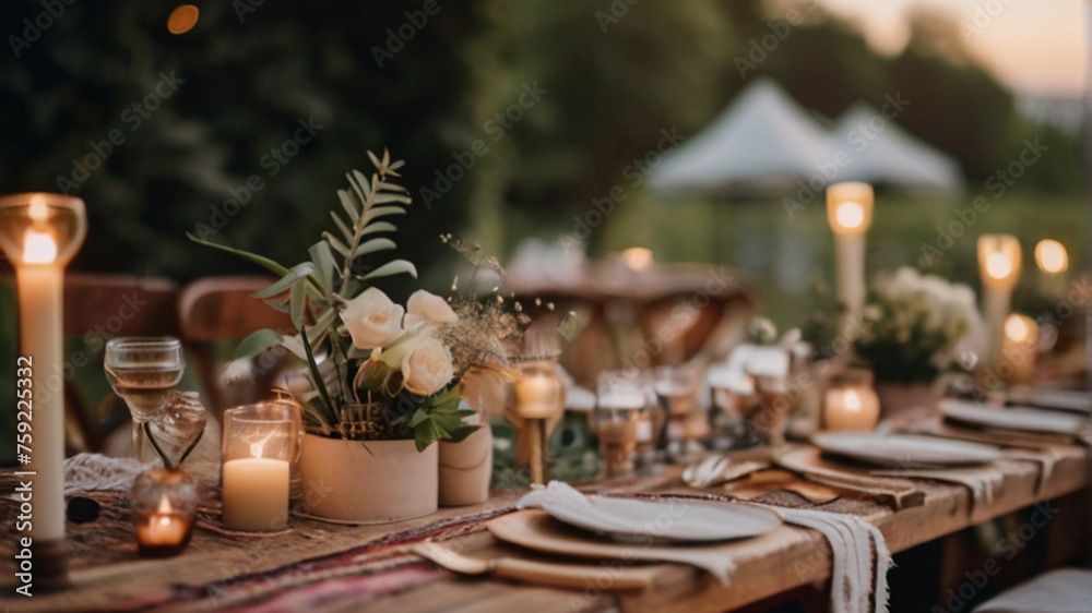 Table arrangement for summer boho garden party