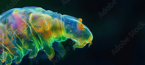 colorful microscopic creature on a dark background with copy space
