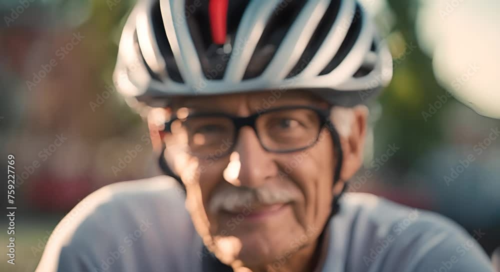 Senior man with bike helmet. Senior man with bike helmet.