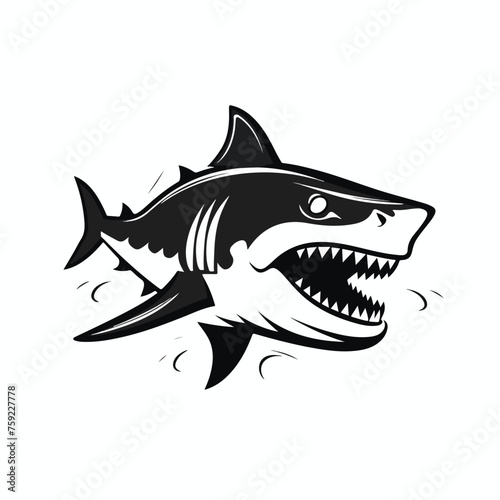 Great White Shark Logo Monochrome Design flat vecto