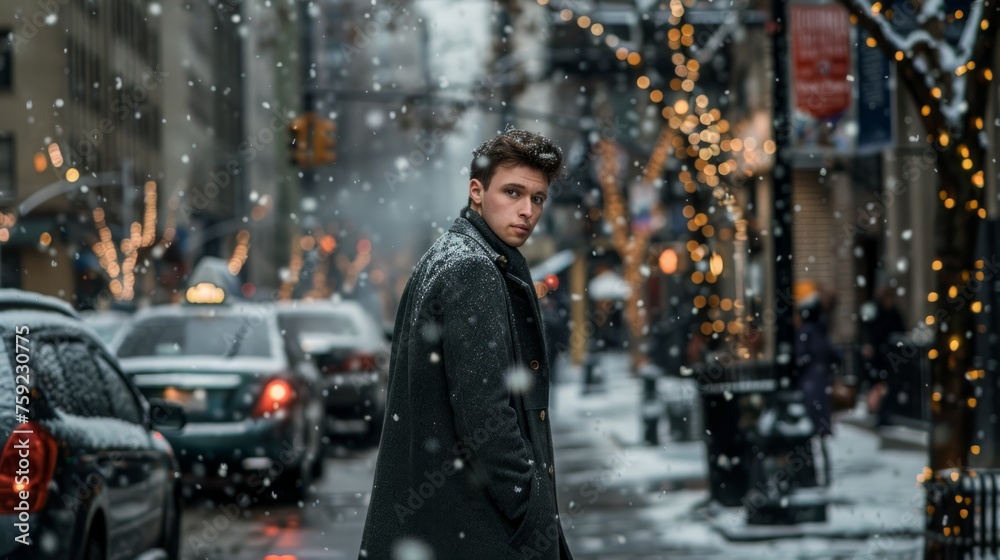 man posing in the middle of a snowy day with winter clothes generative ai man posing in the middle of a snowy day with winter clothes generative ai