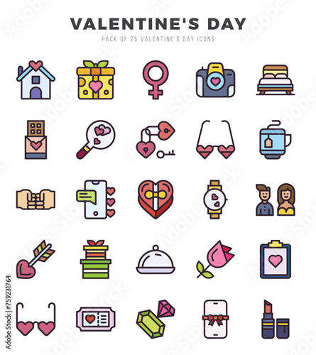 Vector icons set of Valentine'S Day. Lineal Color style Icons.