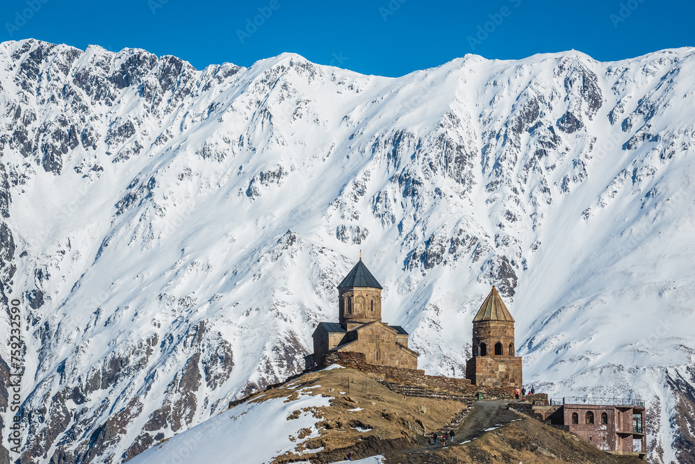 Tsminda Sameba - Trinity Church in Gergeti village near Stepantsminda in Georgia