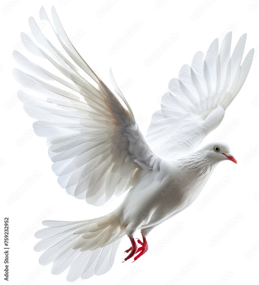 White dove is flying in the air. Pigeon flaps its wings White dove is flying in the air. Pigeon flaps its wings