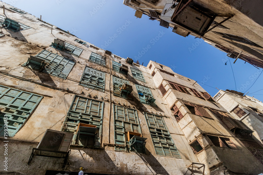Fototapeta premium Traditional houses in Al Balad, historic center of Jeddah, Saudi Arabia