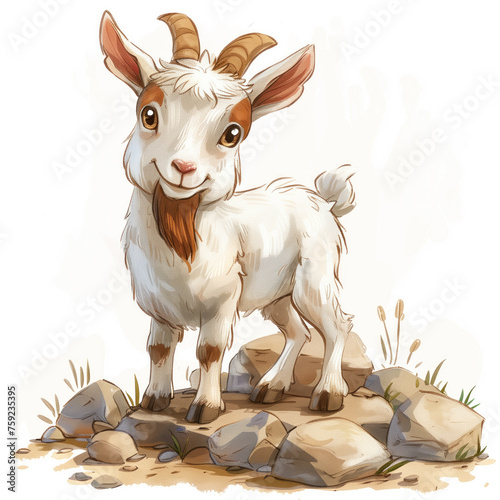 Cute Funny Cartoon Goat  Illustration for Children Book  Generative AI