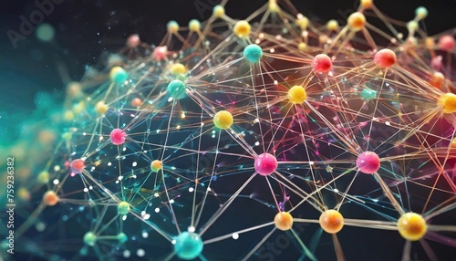 an image of a network grid with multi colored particles elegantly connected to each other