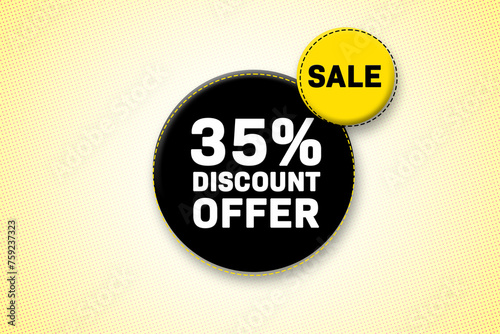35 percent discount Offer tag. Advertising for sales, promo, discount, shop. Sticker, button, icon.