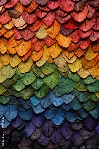 Colorful overlapping leaf like patterns creating a textured abstract visual.