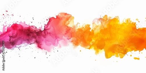 Elegant watercolor splash transitioning from warm orange to rich purple  blending seamlessly on a pure white background.