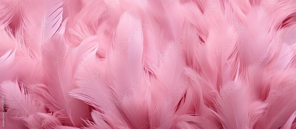 A close up of delicate pink feathers resembling flower petals on a soft pink background, creating a serene and beautiful image reminiscent of a blooming peach blossom