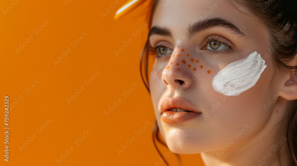 young woman with sunscreen on her face, skin care concept generative ai young woman with sunscreen on her face, skin care concept generative ai