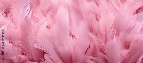 A close up of delicate pink feathers resembling flower petals on a soft pink background  creating a serene and beautiful image reminiscent of a blooming peach blossom