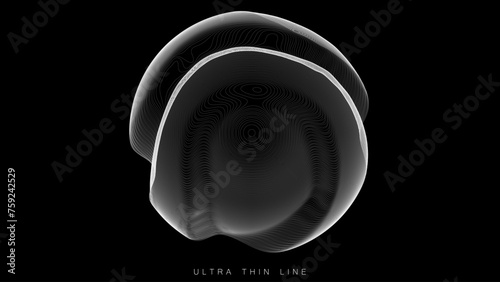 Ultra thin line fluid geometry. Dynamic vector distorted spheres.