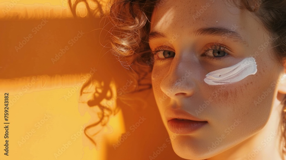 young woman with sunscreen on her face, skin care concept generative ai young woman with sunscreen on her face, skin care concept generative ai