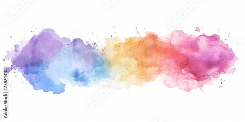 Lively watercolor smear with bold streaks of yellow  pink  and purple  symbolizing energy and movement on a stark white backdrop.