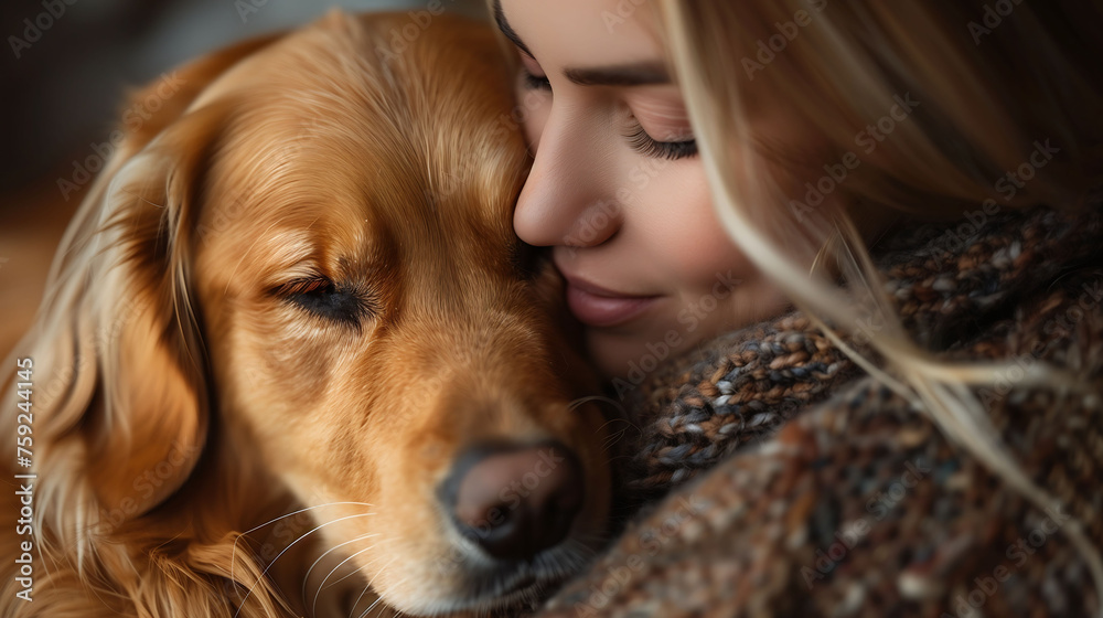 Tender Moment Between Woman and Golden Retriever