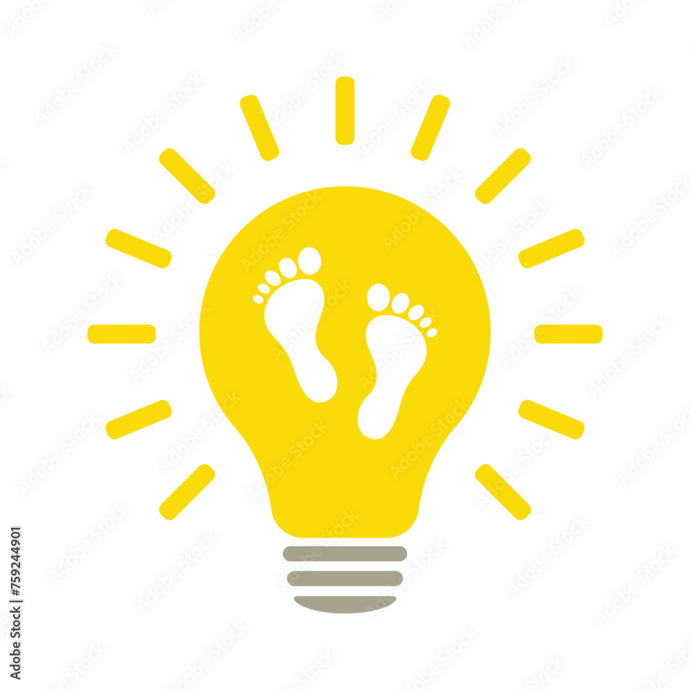 Light bulb with human footprints, illustration Light bulb with human footprints, illustration