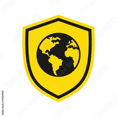 Shield icon with earth, illustration