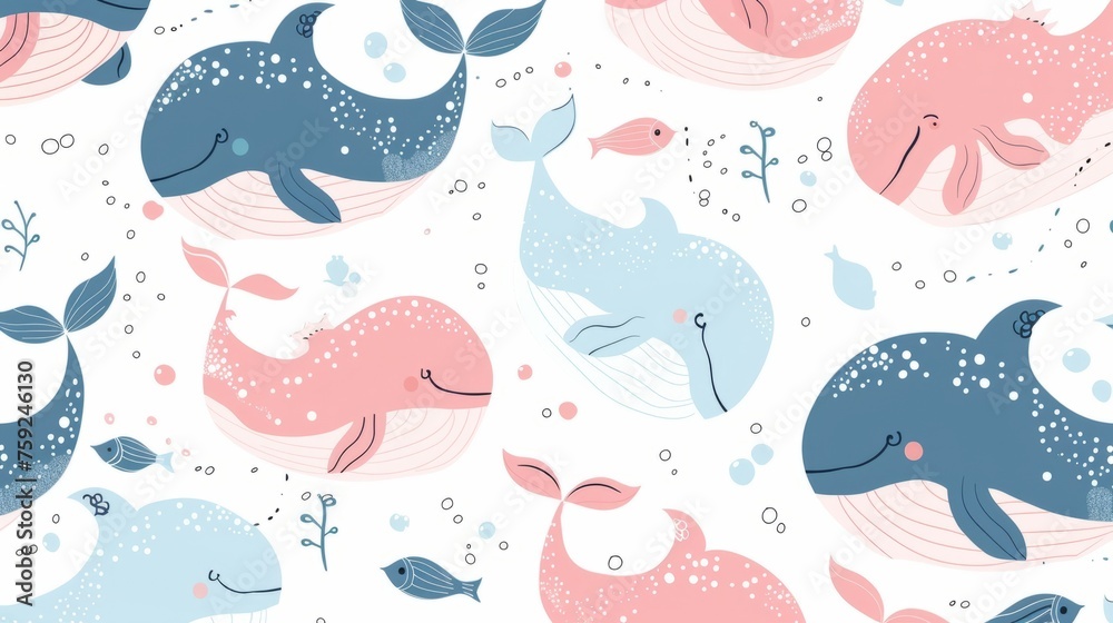 illustration of pink and blue whales generative ai illustration of pink and blue whales generative ai