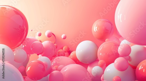 Glossy pink bubbles on a pastel background. 3D render for abstract wallpaper, cheerful background, or playful design © Andrey