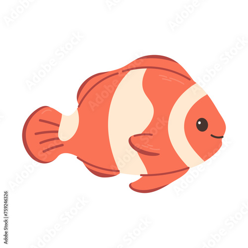 Cute red fish, clown fish, sea animal. Undersea baby character with funny happy smiling face. Marine underwater  fish. Kids  flat vector illustration isolated on white background. 