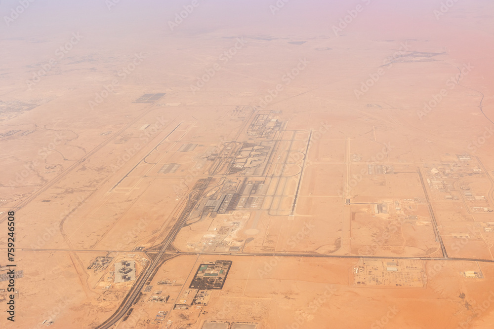Obraz premium Aerial view of King Khalid International Airport in Riyadh, Saudi Arabia