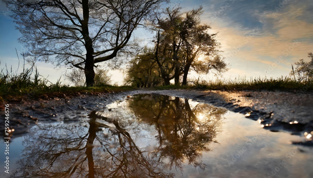 Generated image of reflection of trees in a puddle Generated image of reflection of trees in a puddle